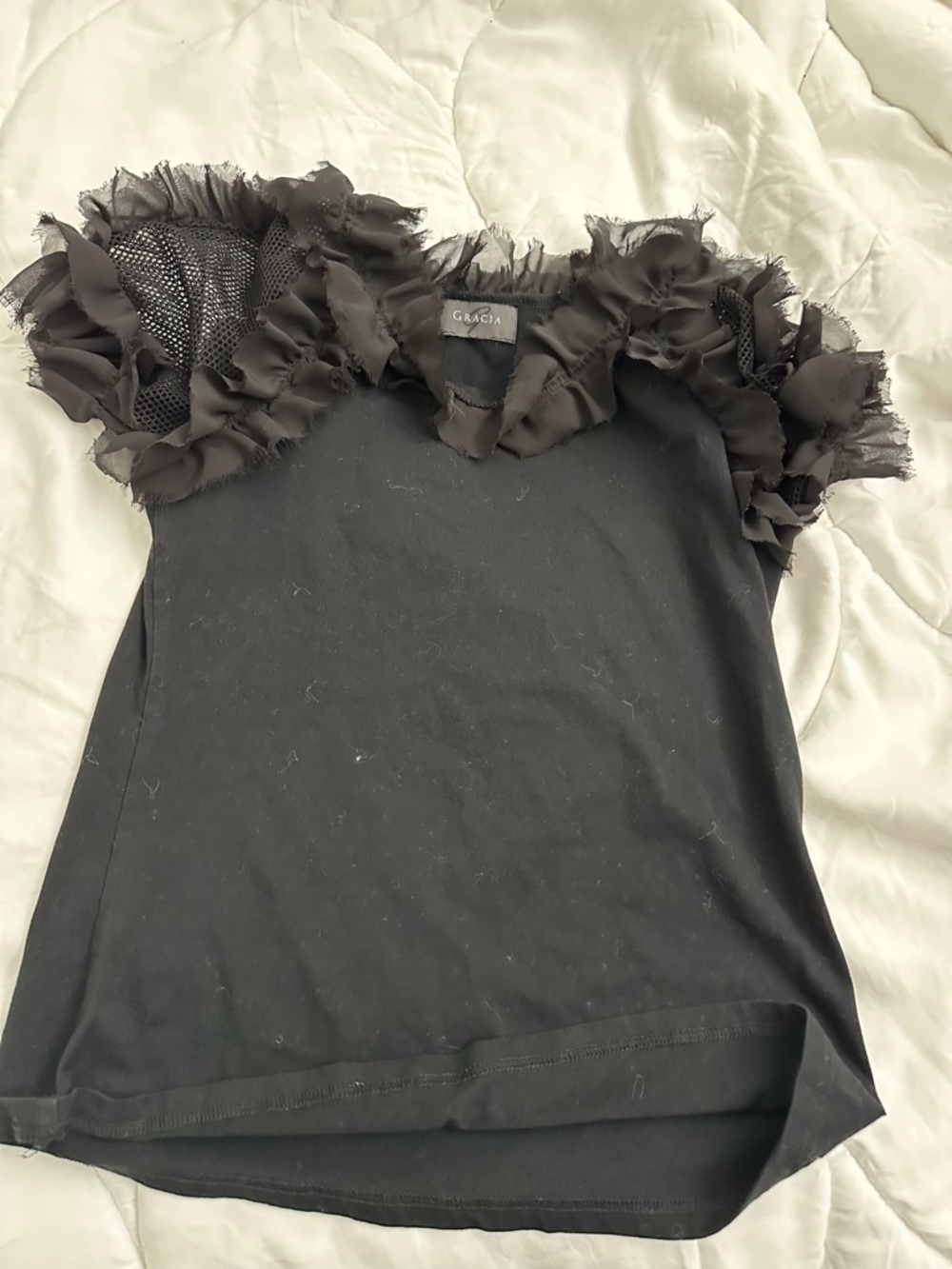 Gracia Black Ruffle-Trim top